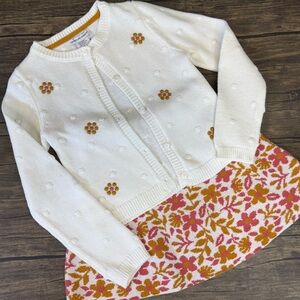 Cupcakes and Cashmere Floral White Cardigan and Skirt Set, size 5/6